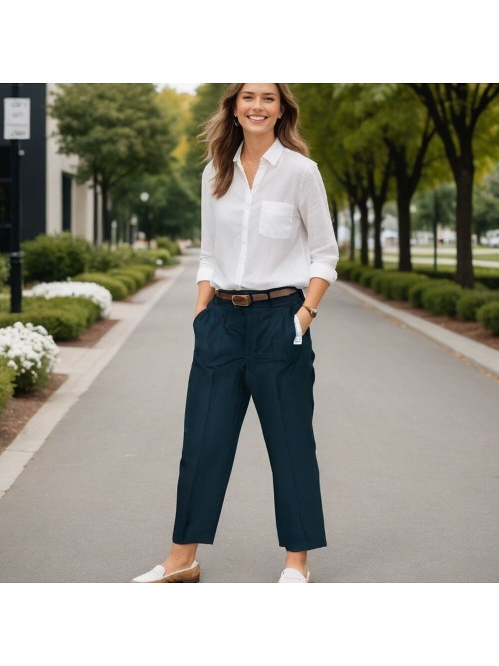 NWT 80s ELLEN TRACY COTTON BLACK CASUAL FLAT FRONT STRAIGHT LEG PANTS PLUS SZ 14